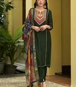 Mahendi color vichitra silk fabric beautiful ceremonial partywear salwar suit