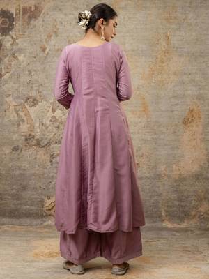 Lavender color silk blend fabric designer embroidery work ethnic partywear palazzo dress 2