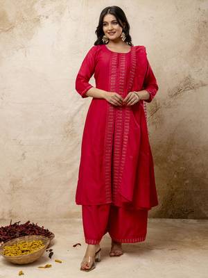 Pink color silk blend embroidery partywear palazzo dress 1