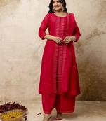 Pink color silk blend fabric designer embroidery work ethnic partywear palazzo dress