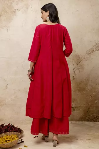 Pink color silk blend embroidery partywear palazzo dress