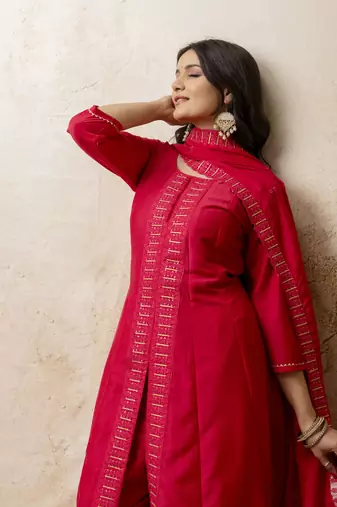 Pink color silk blend embroidery partywear palazzo dress