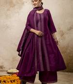 Purple color silk blend fabric designer embroidery work ethnic partywear palazzo dress