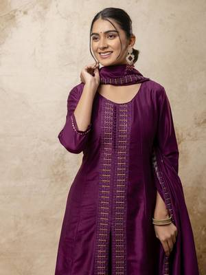 Purple color silk blend embroidery partywear palazzo dress 3