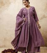 Lavender color silk blend fabric designer embroidery work ethnic partywear palazzo dress