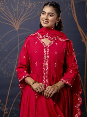 Pink color silk blend fabric embroidery work ethnic partywear palazzo dress 3