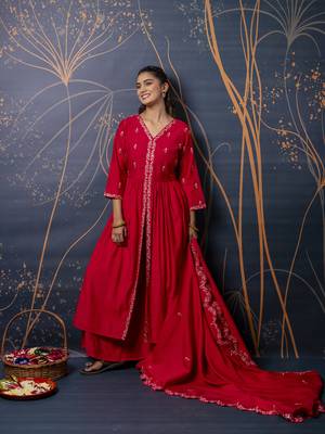 Pink color silk blend fabric embroidery work ethnic partywear palazzo dress 4