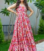 Pink color rayon fabric beautiful printed partywear long kurta