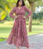 Maroon color rayon fabric beautiful printed partywear long kurta