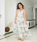 White color rayon fabric beautiful printed partywear long kurta