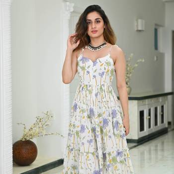 White color rayon fabric beautiful printed partywear long kurta 3