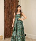 Green color rayon fabric beautiful printed partywear long kurta