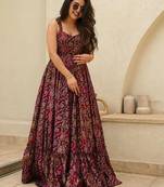 Wine color rayon fabric beautiful printed partywear long kurta