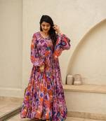 Pink color rayon fabric beautiful printed partywear long kurta