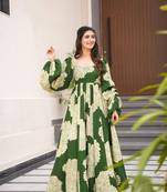 Green color rayon fabric designer printed ceremonial long kurta