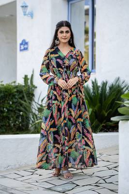 Black color rayon fabric designer printed ceremonial long kurta 1