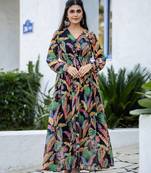 Black color rayon fabric designer printed ceremonial long kurta