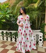 White color rayon fabric designer printed ceremonial long kurta