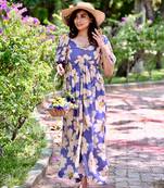 Blue color rayon fabric designer printed ceremonial long kurta