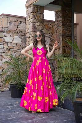 Pink color rayon fabric designer printed ceremonial long kurta 1
