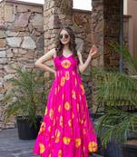 Pink color rayon fabric designer printed ceremonial long kurta