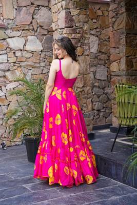 Pink color rayon fabric designer printed ceremonial long kurta 2