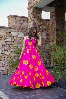 Pink color rayon fabric designer printed ceremonial long kurta 4