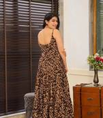 Brown color rayon fabric designer printed ceremonial long kurta