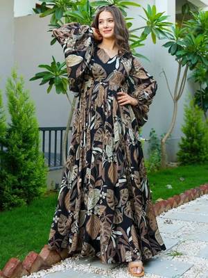 Black color rayon fabric designer printed ceremonial long kurta 1