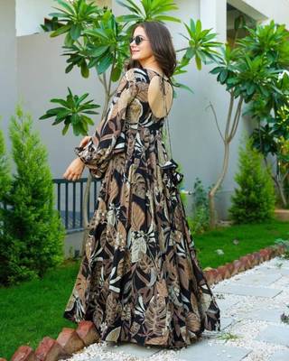 Black color rayon fabric designer printed ceremonial long kurta 2