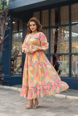 Multy color rayon fabric designer printed ceremonial long kurta 4