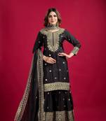 Black color heavy sequins work chinon fabric wedding wear sharara dress