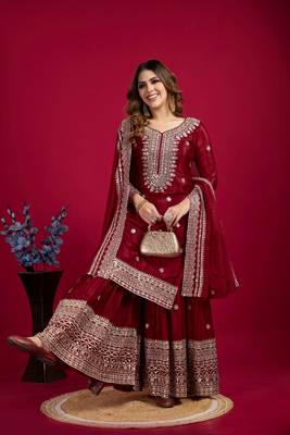 Maroon color heavy sequins chinon wedding wear sharara dress 1
