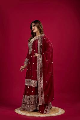 Maroon color heavy sequins chinon wedding wear sharara dress 2