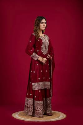 Maroon color heavy sequins chinon wedding wear sharara dress 3