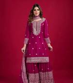 Pink color heavy sequins work chinon fabric wedding wear sharara dress