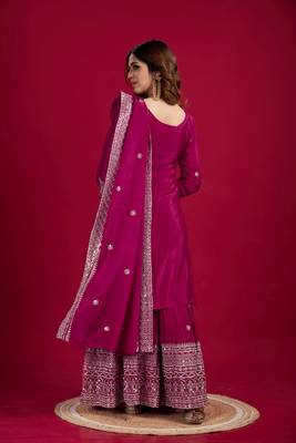 Pink color heavy sequins work chinon fabric wedding wear sharara dress 2