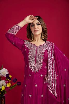 Pink color heavy sequins work chinon fabric wedding wear sharara dress 3