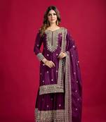 Wine color heavy sequins work chinon fabric wedding wear sharara dress