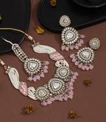 Charming pink color kundan necklace set