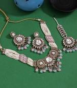 Dual-tone pink & pista green color kundan necklace set