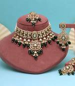 Forest green color kundan necklace set