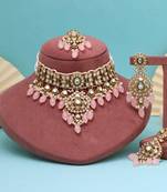 Rosy charm pink color kundan necklace set