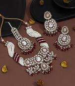 Wine-toned maroon color kundan necklace set