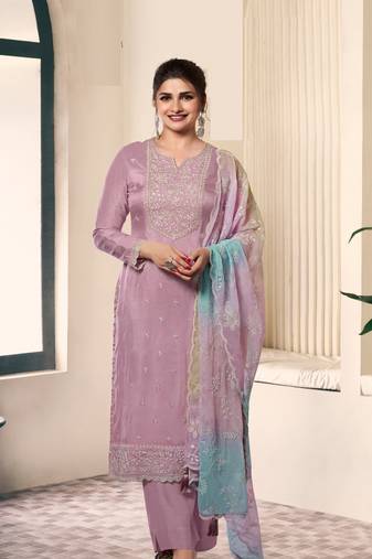 Lavendar Embroidered silk salwar suit