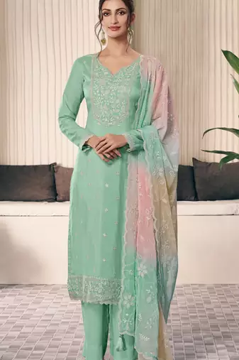 Mint green Embroidered silk salwar suit