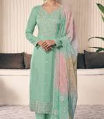 Mint green Embroidered silk salwar suit