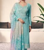 Aqua blue Embroidered silk salwar suit