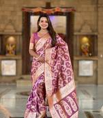 Purple banarasi silk blend saree with zari weaving meenakari border