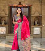 Pink paithani silk blend saree with zari weaving meenakari border